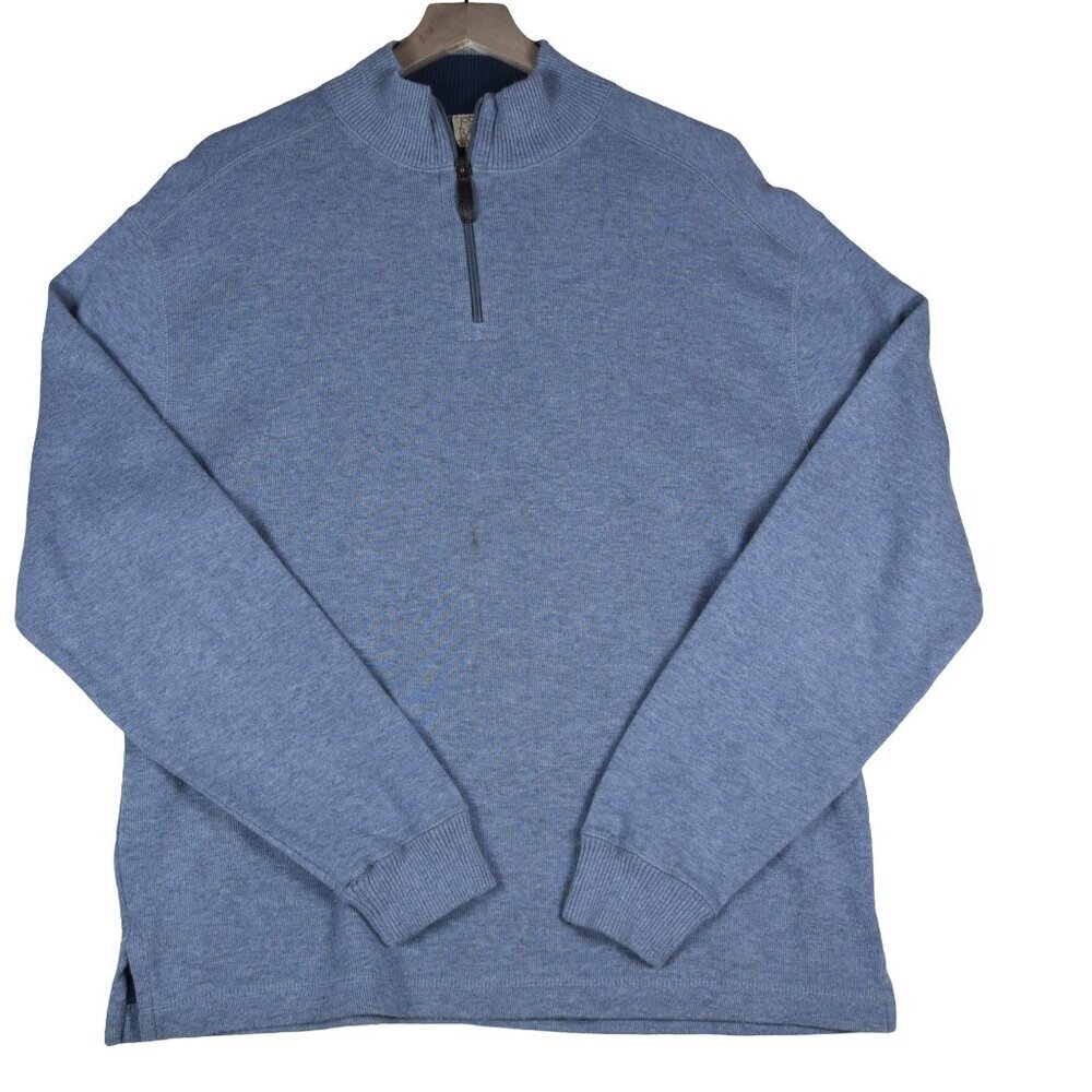 Jos. A. Bank Men's Sweater 1/4 Zip 100% Cotton Heathered Blue ( *1 flaw)